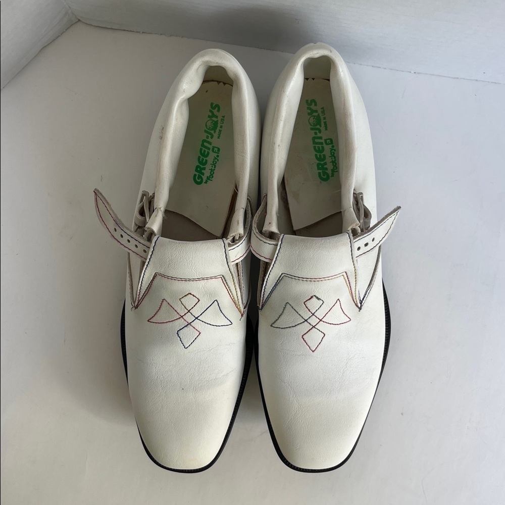 Vintage White Golf Shoes Green-Joy Foot Joy Sz. 8.5B Steel Spikes Made in USA